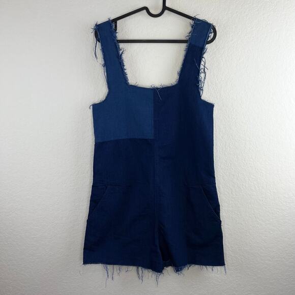 Zara Denim Patchwork Frayed Sleeveless Overall Romper XS Western Coastal Cowgirl - Picture 2 of 8